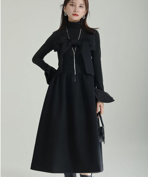 Bow Strap Wool Dress